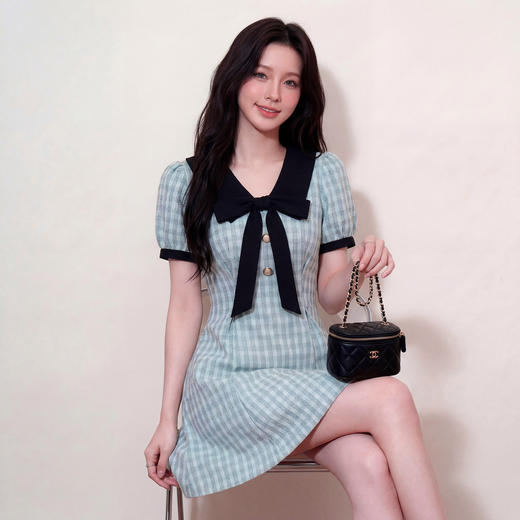 奢姿大码2026夏装格纹连衣裙娃娃领蝴蝶结胖妹妹减龄气质A字裙3262803860 商品图3
