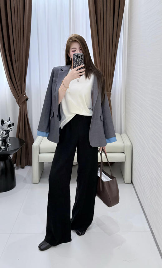 46-7 自留黑色L 150斤都能穿L TR极简直筒阔腿裤 炒鸡显瘦神裤 商品图10