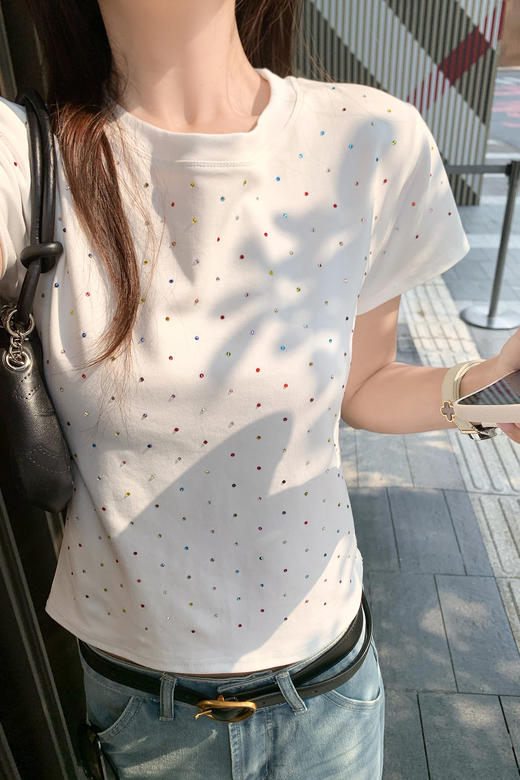 <曾小咸推荐>【4/7-4/9一件88折拍2件8折】彩色波点正肩圆领短袖T恤上衣 商品图5