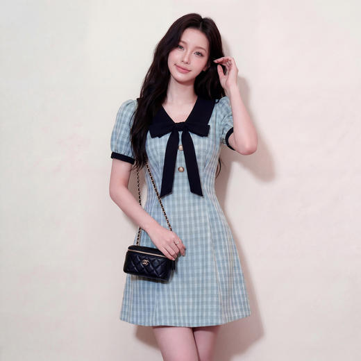 奢姿大码2026夏装格纹连衣裙娃娃领蝴蝶结胖妹妹减龄气质A字裙3262803860 商品图2