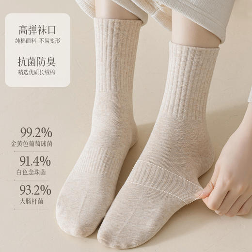 【5双装】女士秋冬7A抗菌防臭中通袜 纯棉无骨秋冬保暖堆堆袜长袜 商品图4