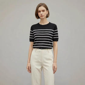 「自」全新升级【铂金会员146/天猫199/差价53】(14348)洛诗琳气质天丝圆领条纹短袖2026新款休闲百搭显瘦针织T恤