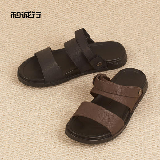 和诚行2026夏季新款真皮透气休闲两用软底外穿男式凉鞋0551295 商品图3