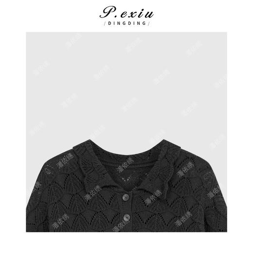 04-2潘依绣丁丁宠粉 复古松弛慵懒风镂空Polo领针织长袖上衣Q52463 商品图2