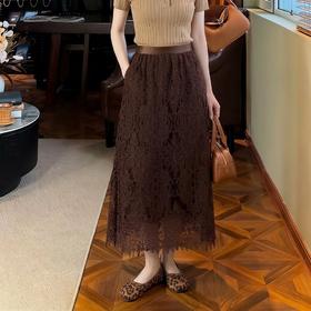 杳杳春时~设计感法式优雅高腰蕾丝半身裙女轻奢高级感松紧腰长裙