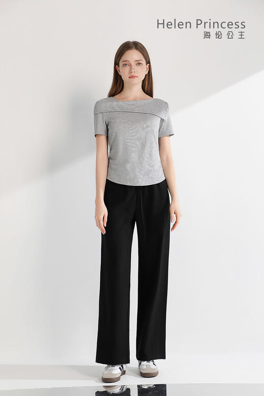 一字翻领收腰 T 恤 商品图5