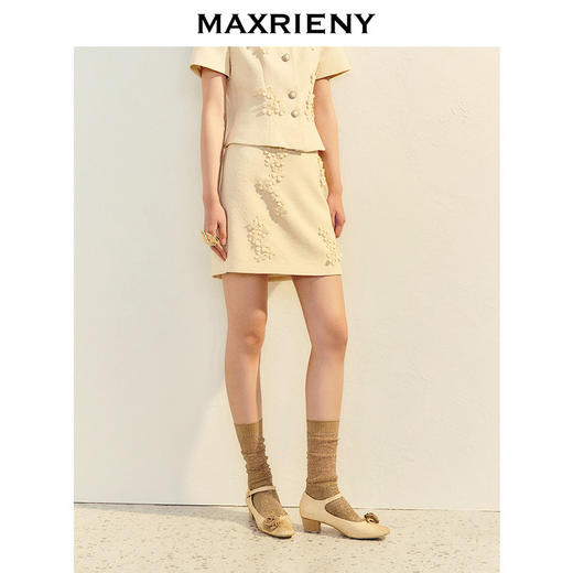 【商场同款】MAXRIENY精致千金风直筒正腰半裙25夏立体花花纱裙子(货号:MC86SK030) 商品图2