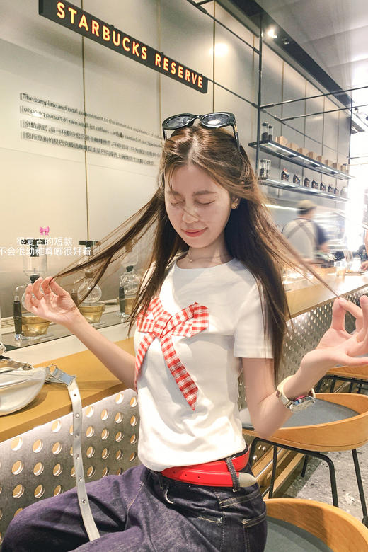 <曾小咸推荐>韩系蝴蝶结百搭短款T恤上衣【预售款，预计3-15天！！】 商品图5