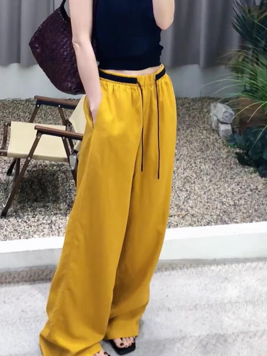 原单新款100%亚麻松紧腰撞色阔腿裤松弛感显瘦中高腰（建议手洗，禁止大太阳暴晒） 商品图7