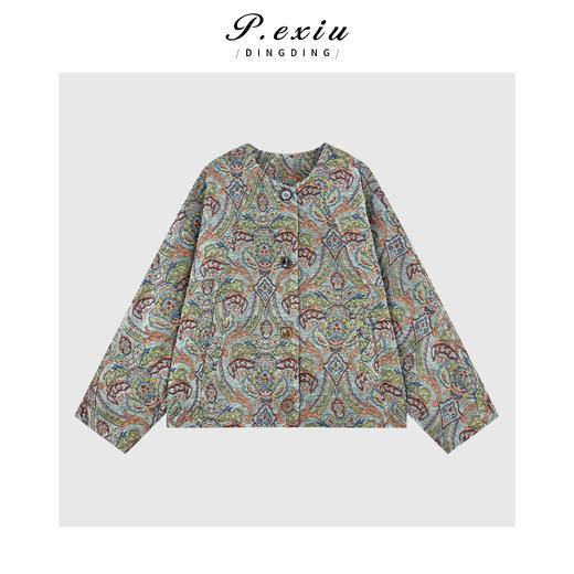 潘依绣丁丁宠粉 进口白鹅绒复古提花廓形休闲鹅绒服 Q16813 商品图0