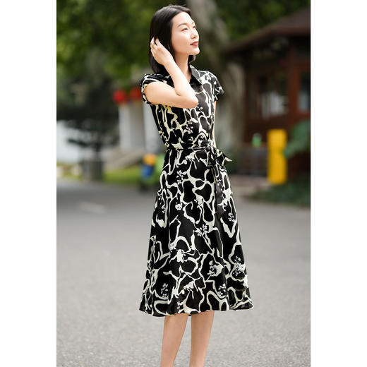 「高货kbnq」全新升级【铂金会员514/天猫699/差价185】(05503)洛诗琳法式真丝印花连衣裙女2026高级感气质收腰衬衫裙 商品图2