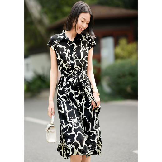 「高货kbnq」全新升级【铂金会员514/天猫699/差价185】(05503)洛诗琳法式真丝印花连衣裙女2026高级感气质收腰衬衫裙 商品图3