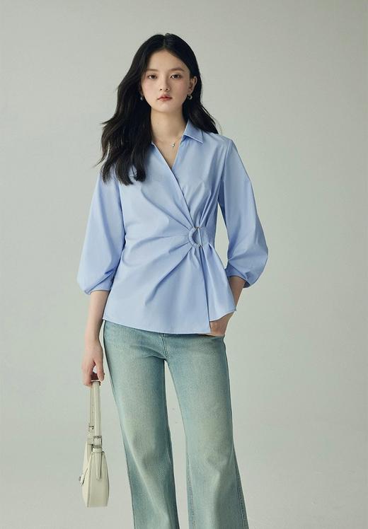 香y同款法式抗皱设计感掐腰v字翻领不规则衬衫 商品图11