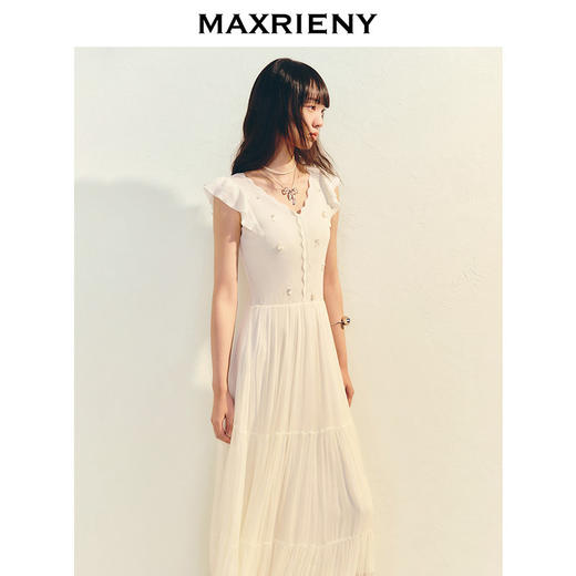 【商场同款】MAXRIENY优雅度假风收腰散摆连衣裙甜美长裙小白裙夏(货号:MC86DR026) 商品图1
