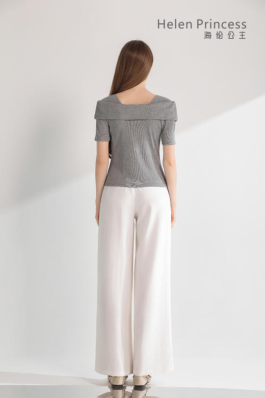 一字肩扭结方领短袖上衣 商品图4