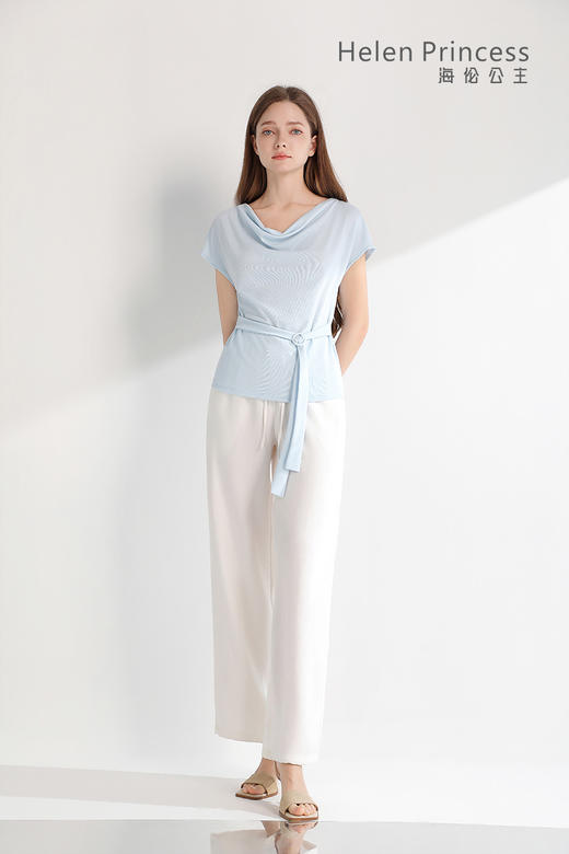 雅致荡领飘带收腰上衣 商品图1