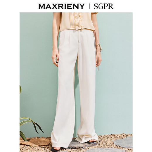 【SGPR】垂坠感收腰压褶直身休闲裤25夏通勤宽松裤子(货号:MU86TR253) 商品图2