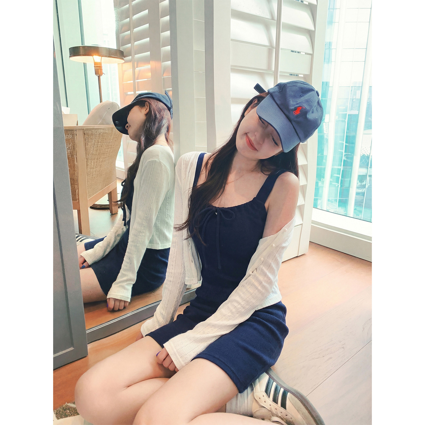 <曾小咸推荐>【4/7-4/9一件88折拍2件8折】韩系藏蓝色修身吊带连衣裙