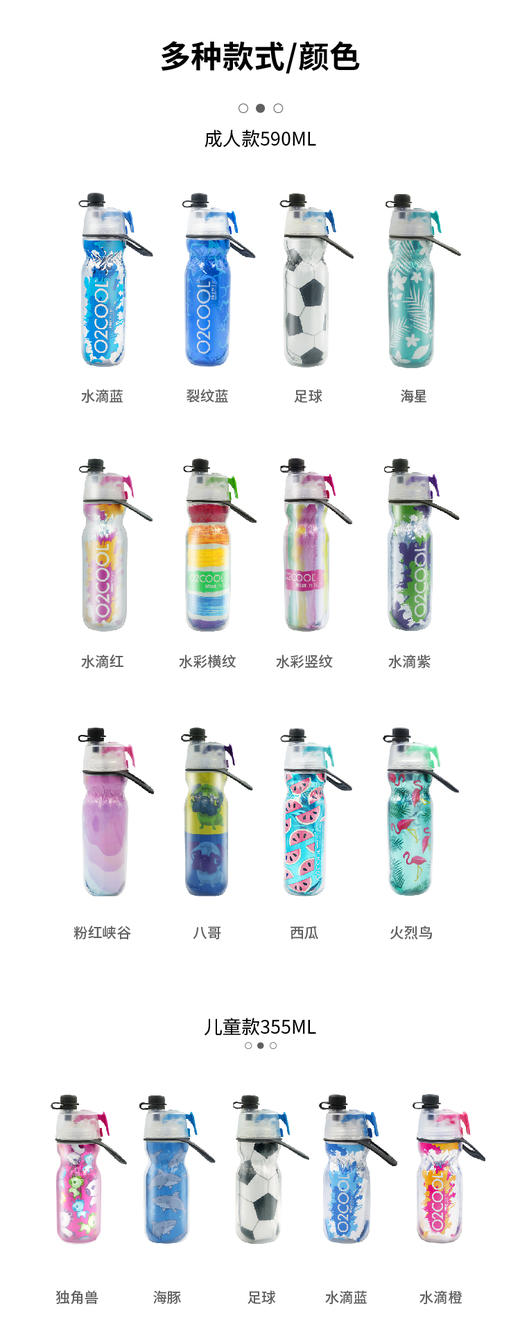 美国进口O2COOL喷雾水杯儿童学生喷水杯子成人户外运动健身保冷降温挤压软水壶 商品图4