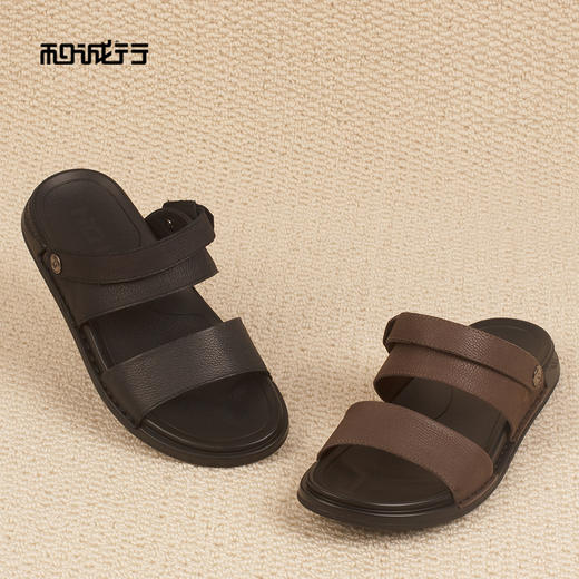 和诚行2026夏季新款真皮透气休闲两用软底外穿男式凉鞋0551295 商品图5