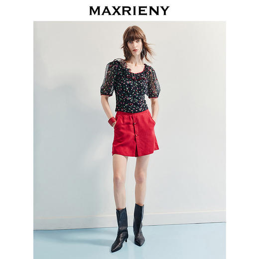 【商场同款】MAXRIENY法式浪漫压边收腰印花短上衣25夏桑蚕丝小衫(货号:MC86TP297) 商品图1