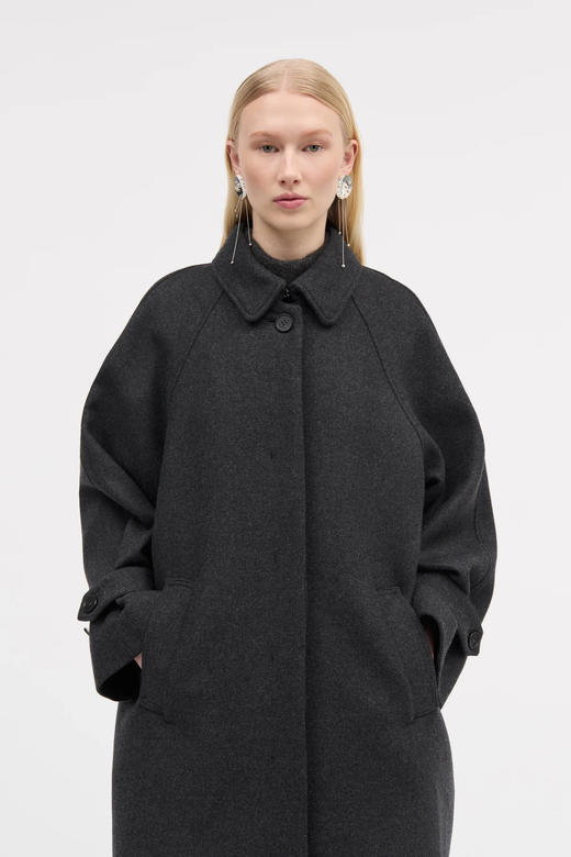 Mark Kenly Domino Tan 深灰色CARO插肩袖羊毛长外套 商品图6