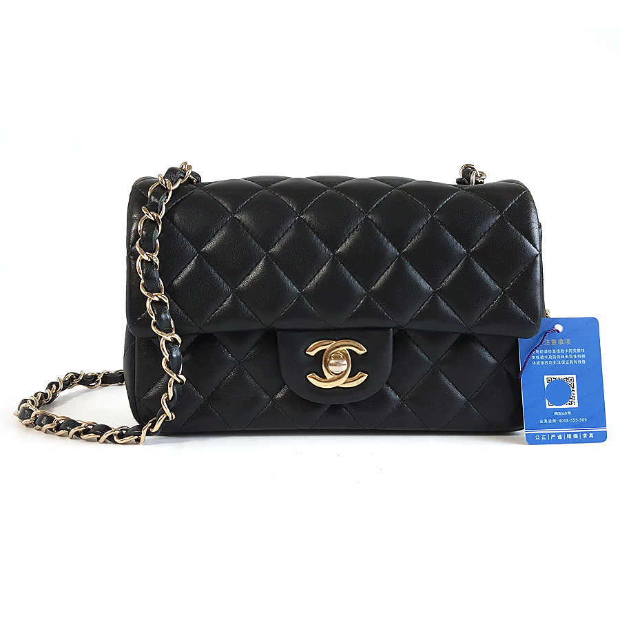 【95新】CHANEL香奈儿CF系列A69900 Y04059 94305黑金大迷你mini羊皮CF链条包单肩包女士260326NJS05