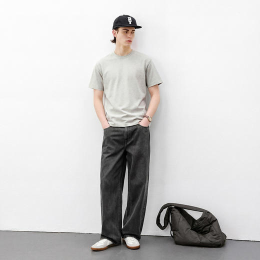 714street锦棉花纱肌理感老钱风短袖 2026夏季凉感圆领灰色T恤男 商品图3