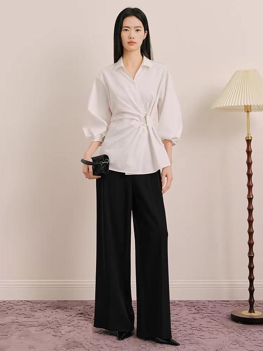 香y同款法式抗皱设计感掐腰v字翻领不规则衬衫 商品图13