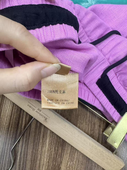 原单新款100%亚麻松紧腰撞色阔腿裤松弛感显瘦中高腰（建议手洗，禁止大太阳暴晒） 商品图9