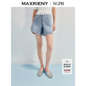 【SGPR】精致日常浅牛仔蓝小A型镂空牛仔阔腿短裤夏(货号:MU86PA252)