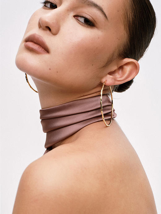 TR她热 气场全开 金色银色凹凸肌理欧美风高级百搭925银针大耳圈耳环 商品图4