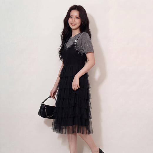 奢姿大码女装2026夏季假两件拼色网纱蛋糕裙胖妹妹遮肉气质长裙9962854701 商品图4