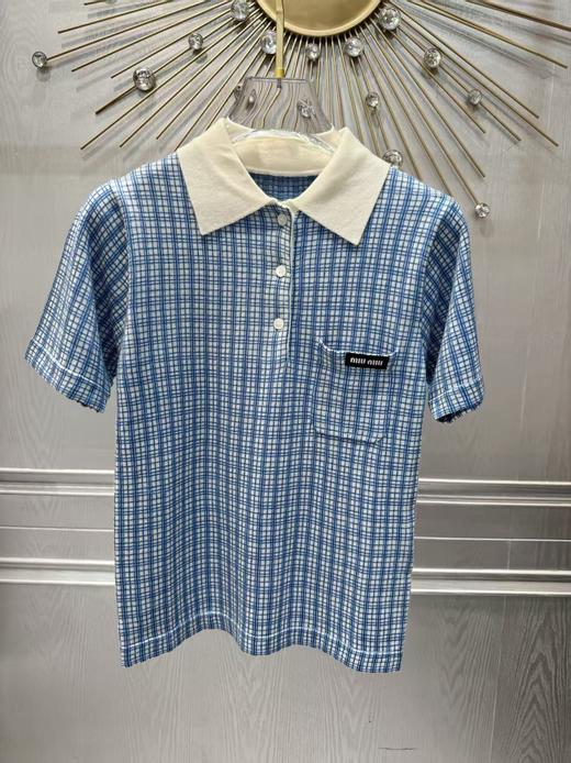 缪缪 26Ss春夏新款 格纹提花短袖Polo针织衫【七天内换货 不支持退货】 商品图0