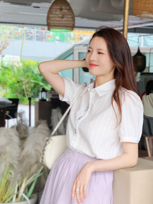 【百图lulu定制】【紫丁香衬衫】别致好看  紫丁香 刺绣  短袖衬衫 商品图1