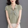 「自」全新升级【铂金会员174/天猫229/差价55】(02702)洛诗琳气质POLO领针织短袖女2026新款飘带镂空冰丝通勤T恤 商品缩略图1