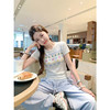 <曾小咸推荐>韩系正肩圆领绣花短袖T恤上衣【预售款，预计3-15天！！】 商品缩略图3
