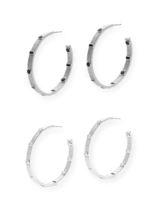 TR她热 星轨 银色横纹黑白锆石轻奢设计感百搭925银针耳环大耳圈 商品图2