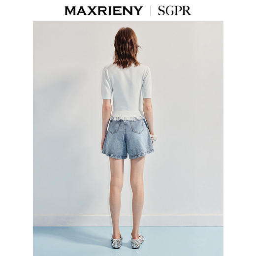 【SGPR】精致日常浅牛仔蓝小A型镂空牛仔阔腿短裤夏(货号:MU86PA252) 商品图3