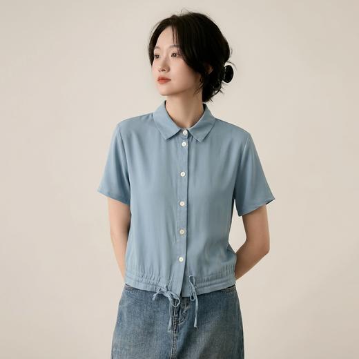 【晚吟】桑 蚕丝Polo领衬衫短袖上衣ZS25046 商品图2