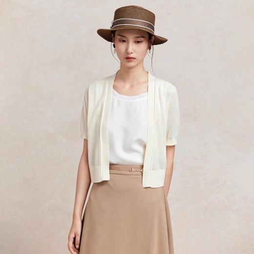Famecoco范可儿短袖针织开衫女士夏季外搭短款薄外套FAC3DE008 商品图1