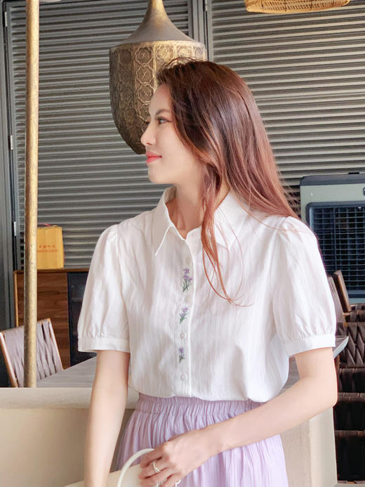 【百图lulu定制】【紫丁香衬衫】别致好看  紫丁香 刺绣  短袖衬衫 商品图0