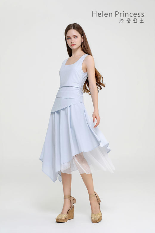 方领收腰不规则连衣裙 商品图0