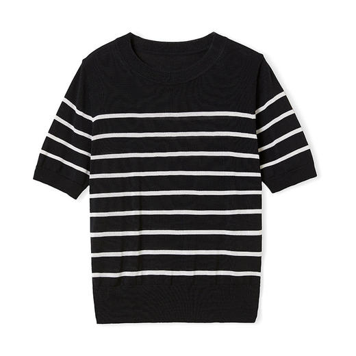 「自」全新升级【铂金会员146/天猫199/差价53】(14348)洛诗琳气质天丝圆领条纹短袖2026新款休闲百搭显瘦针织T恤 商品图4
