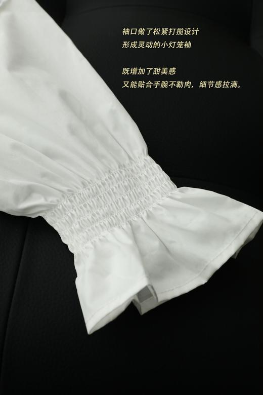 绵白氧气~白色圆领拼接蕾丝镂空喇叭袖宽松上衣 商品图9