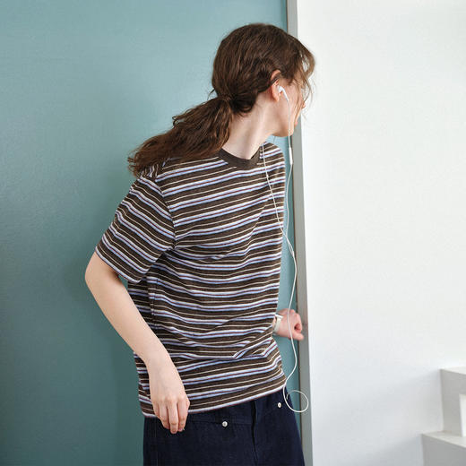 714street复古老钱风花纱条纹短袖T恤男2026夏季宽松半袖情侣体恤 商品图1