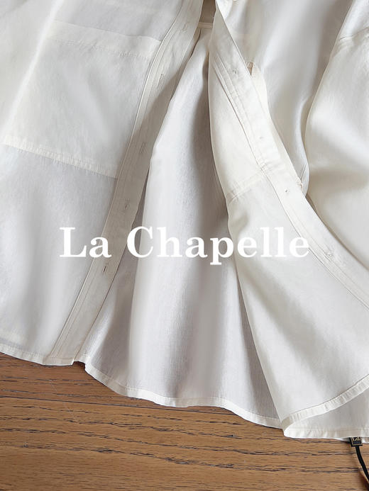专柜实拍【莱赛尔天丝】拉夏贝尔/La Chapelle韩系简约！垂感舒适 翻领不对称折角口袋长袖衬衫 商品图8
