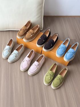 TODS 磨砂皮面草编麻绳底乐福鞋