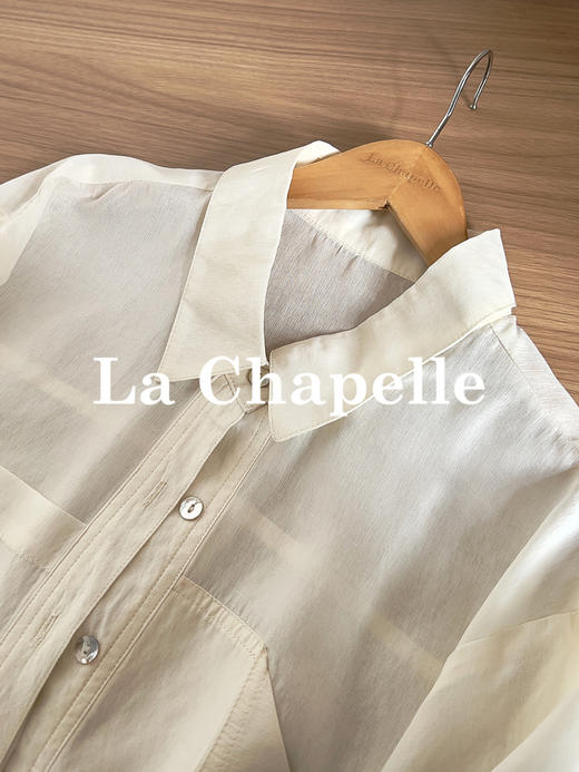 专柜实拍【莱赛尔天丝】拉夏贝尔/La Chapelle韩系简约！垂感舒适 翻领不对称折角口袋长袖衬衫 商品图5
