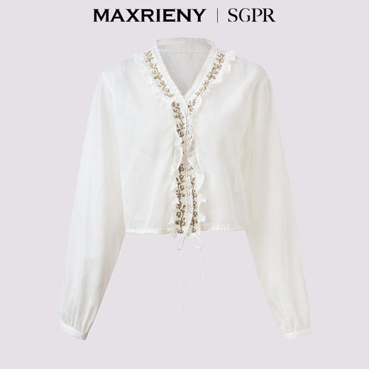 【SGPR】优雅度假风气质绣花巴厘纱上衣女25夏季新款(货号:MU86TP251) 商品图4